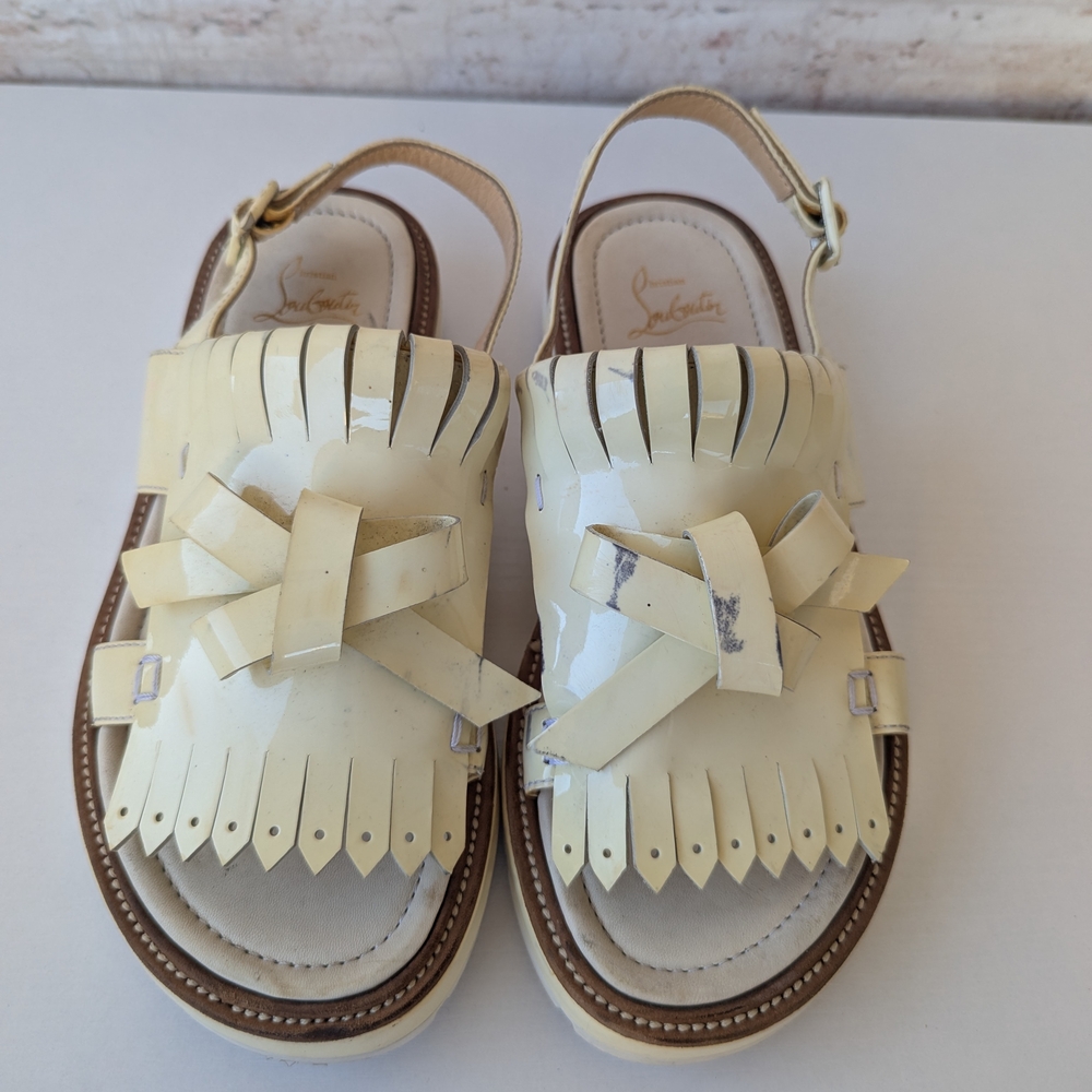 Christian Louboutin Cream Women's Sandals with Fringe - Picture 1 of 11